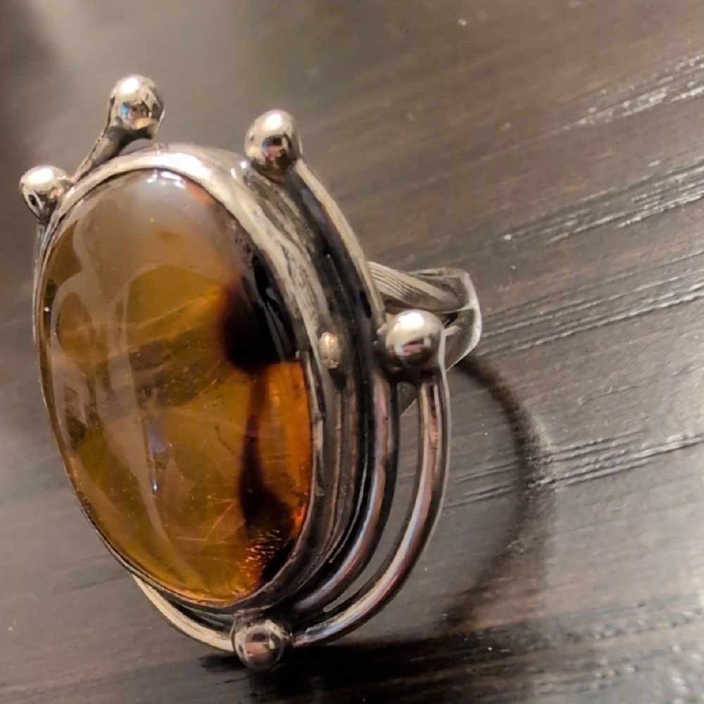 Sterling Silver Amber Ring - Picture 5 of 11